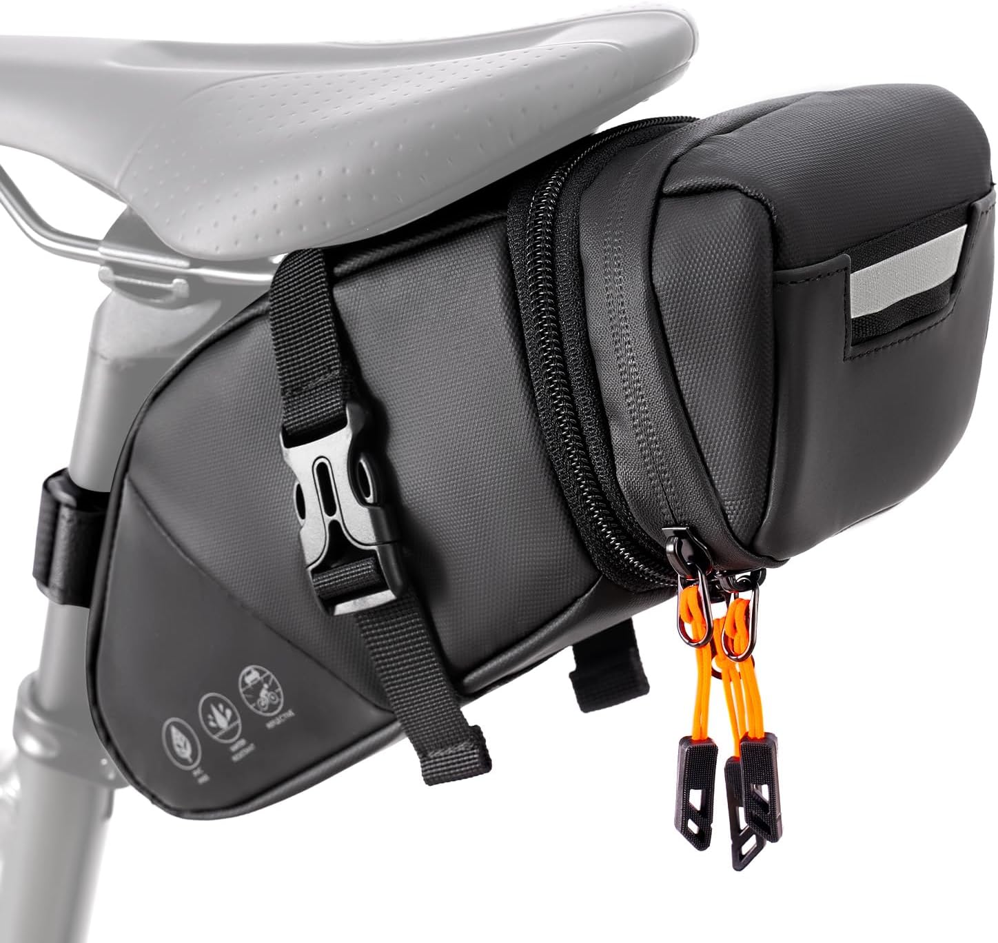Bike Saddle Bag - Expandable 2L Waterproof Bicycle Tail Bag, Under Seat Pouch with Reflective Strips and Tear Resistant, Cycling Accessories for Outdoor Cycling MTB Road Mountain Bicycle Travel
