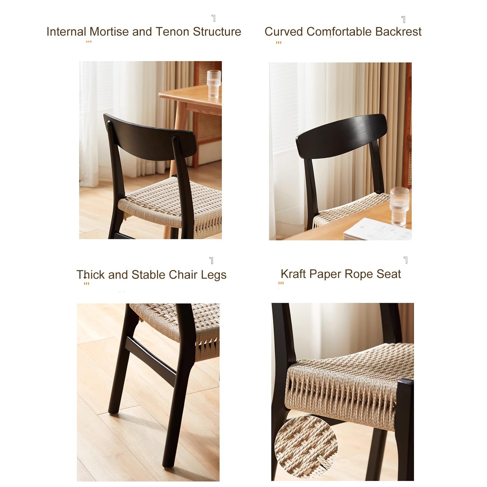 Elegantes y modernas sillas de comedor de ratán con patas de metal, sillas laterales tejidas sin brazos para cocina y bar para el hogar y restaurante, elegante solución de asiento marrón