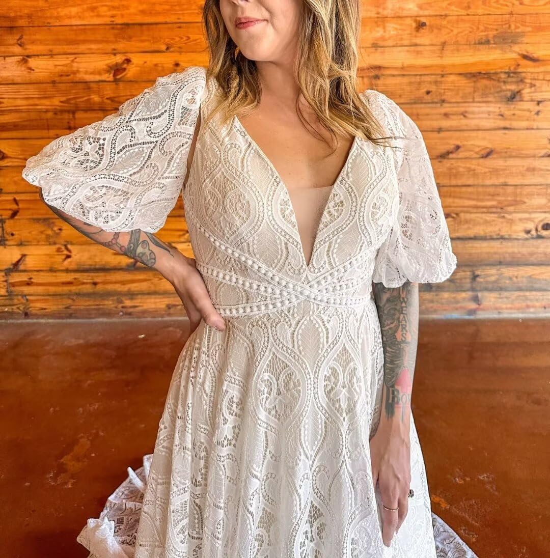 YMFFW A Line Wedding Dresses Boho for Bride Vintage Detachable Sleeves Lace Wedding Gowns Bohemian Bridal Dresses 2025