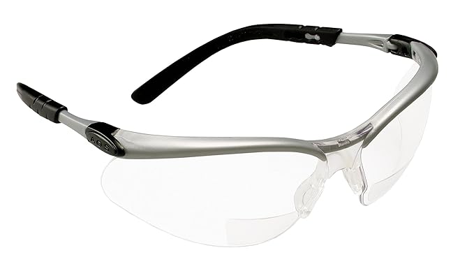 3M Reader +2.0 Diopter Safety Glasses, Silver/Black Frame, Clear Lens by 3M