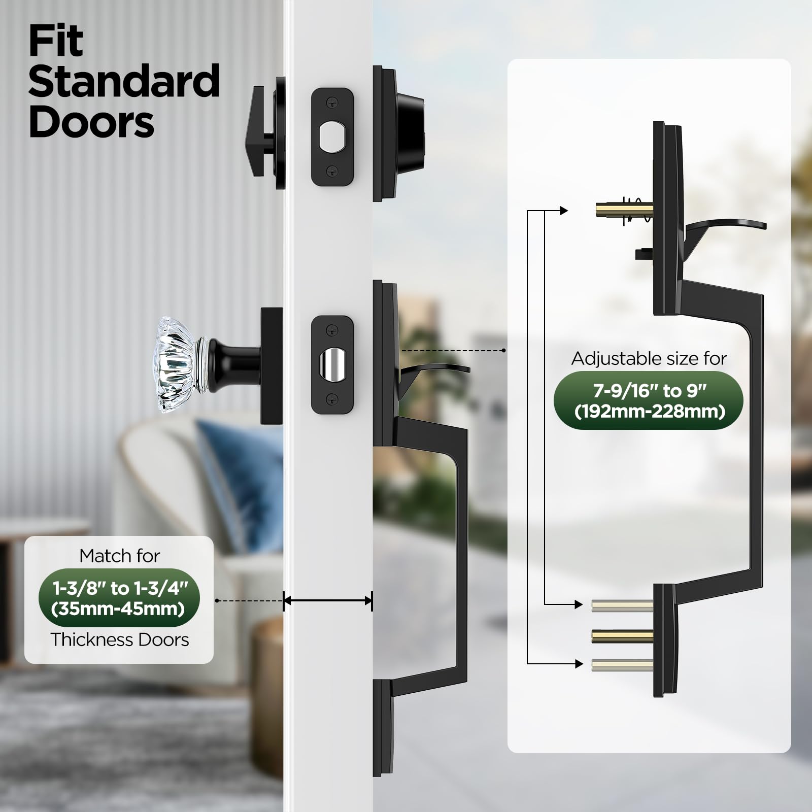 Modern Black Front Door Handle Set -4