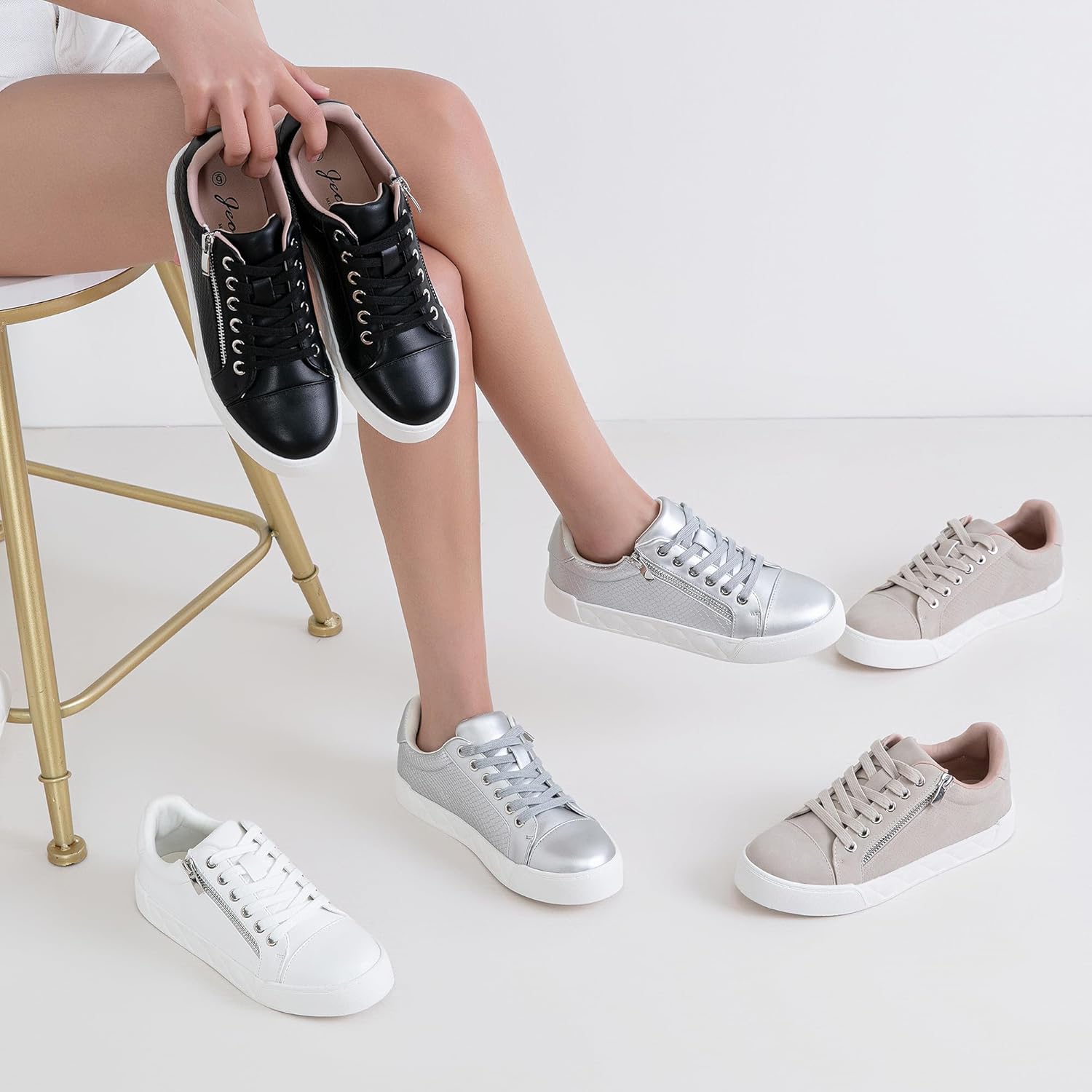 Jeossy Women's Flat Low Top Casual Fashion Sneakers Round Toe Shoes with Zipper - Image 8