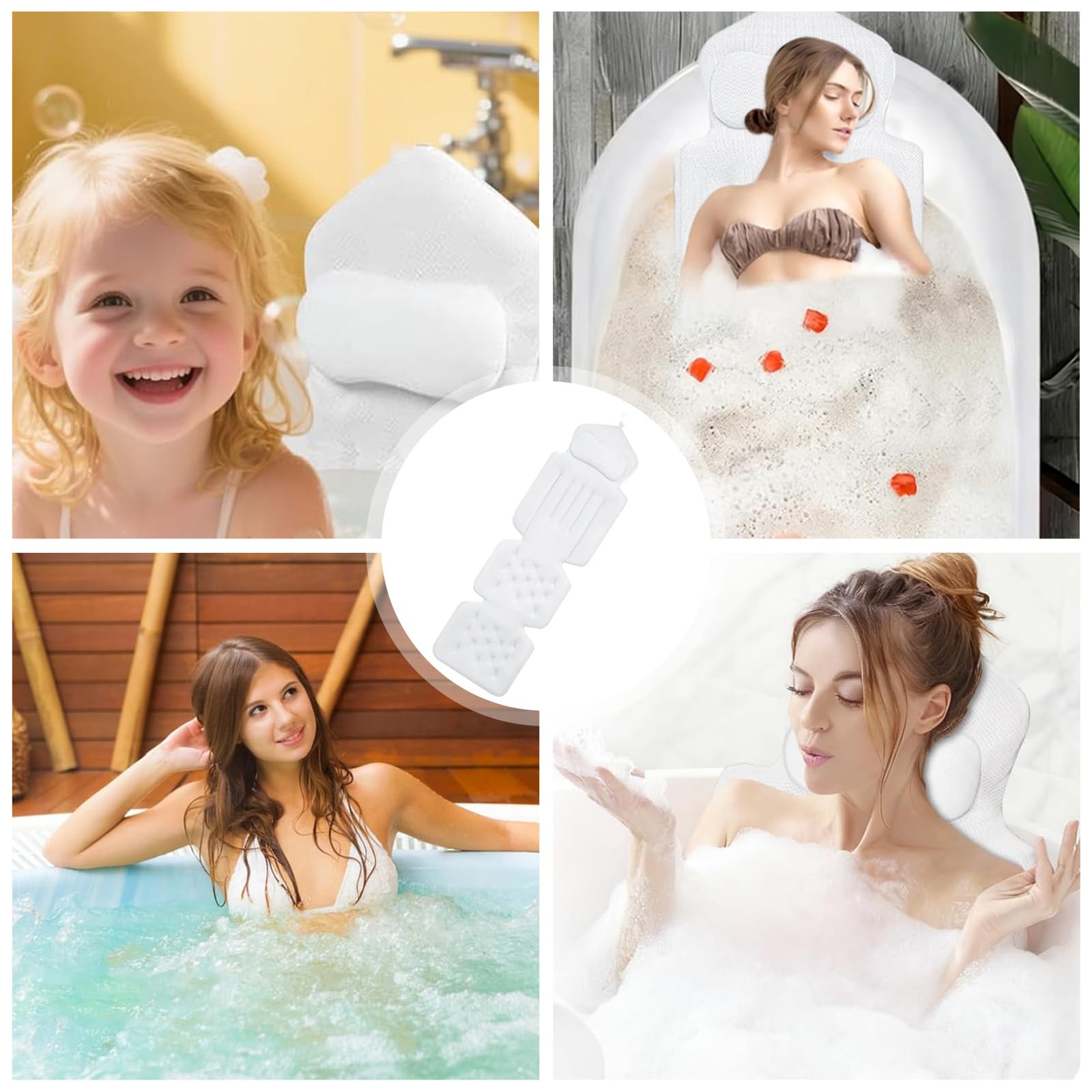 Badewannenkissen Ganzkörper 134×41 cm, Dickes Luxus-Badekissen mit Kopfstütze & Lendenstütze, Schnelltrocknendes Hautfreundliches Kissen für Nacken- & Schulterentlastung