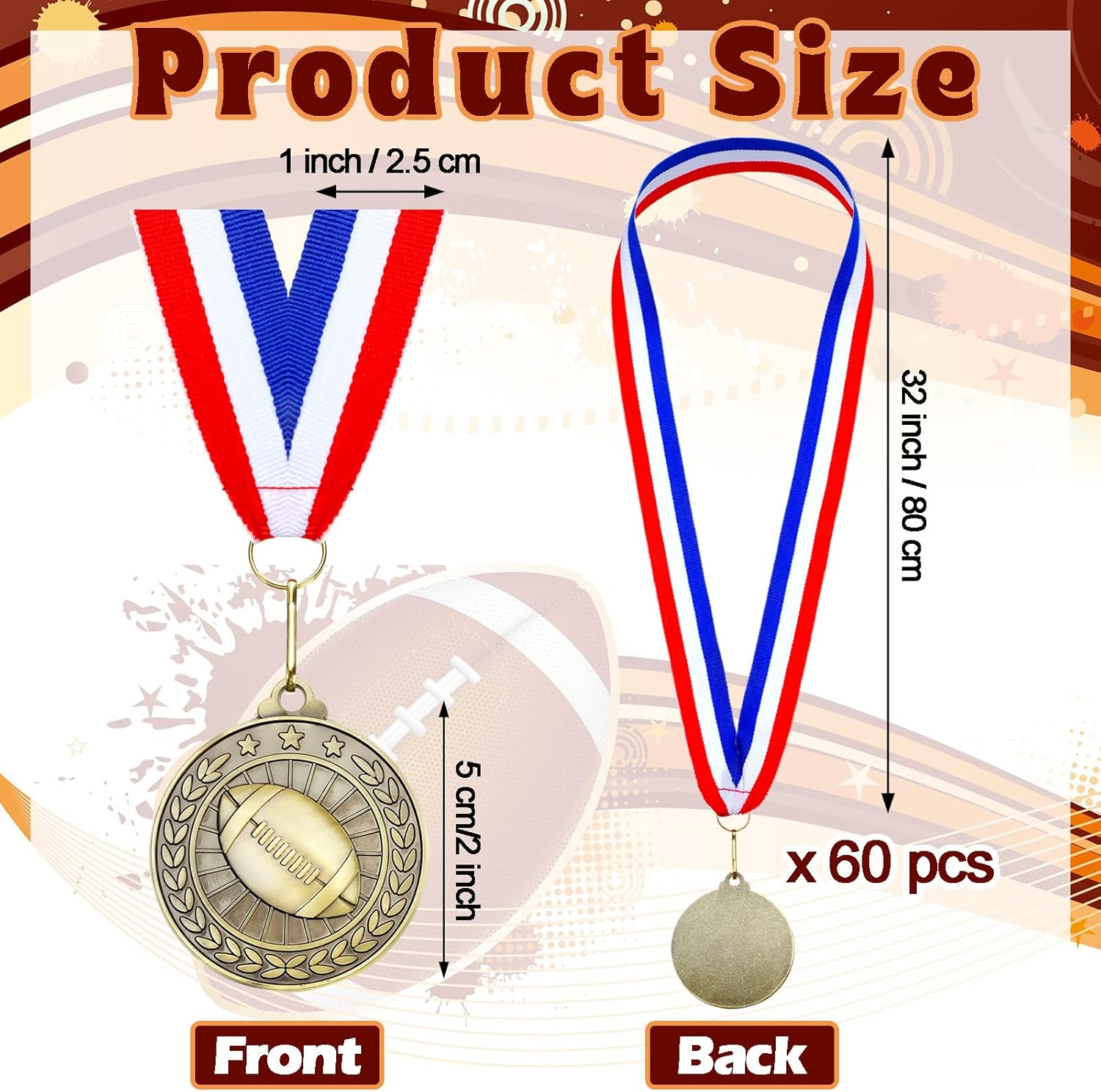 Remuuly 60 Pcs Gold Award Medals 2 Inch Soccer Baseball Volleyball Football Cheer Trophy Medals Metal Awards Bulk with Neck Ribbons Trophy Prize Gifts for Sports Competitions