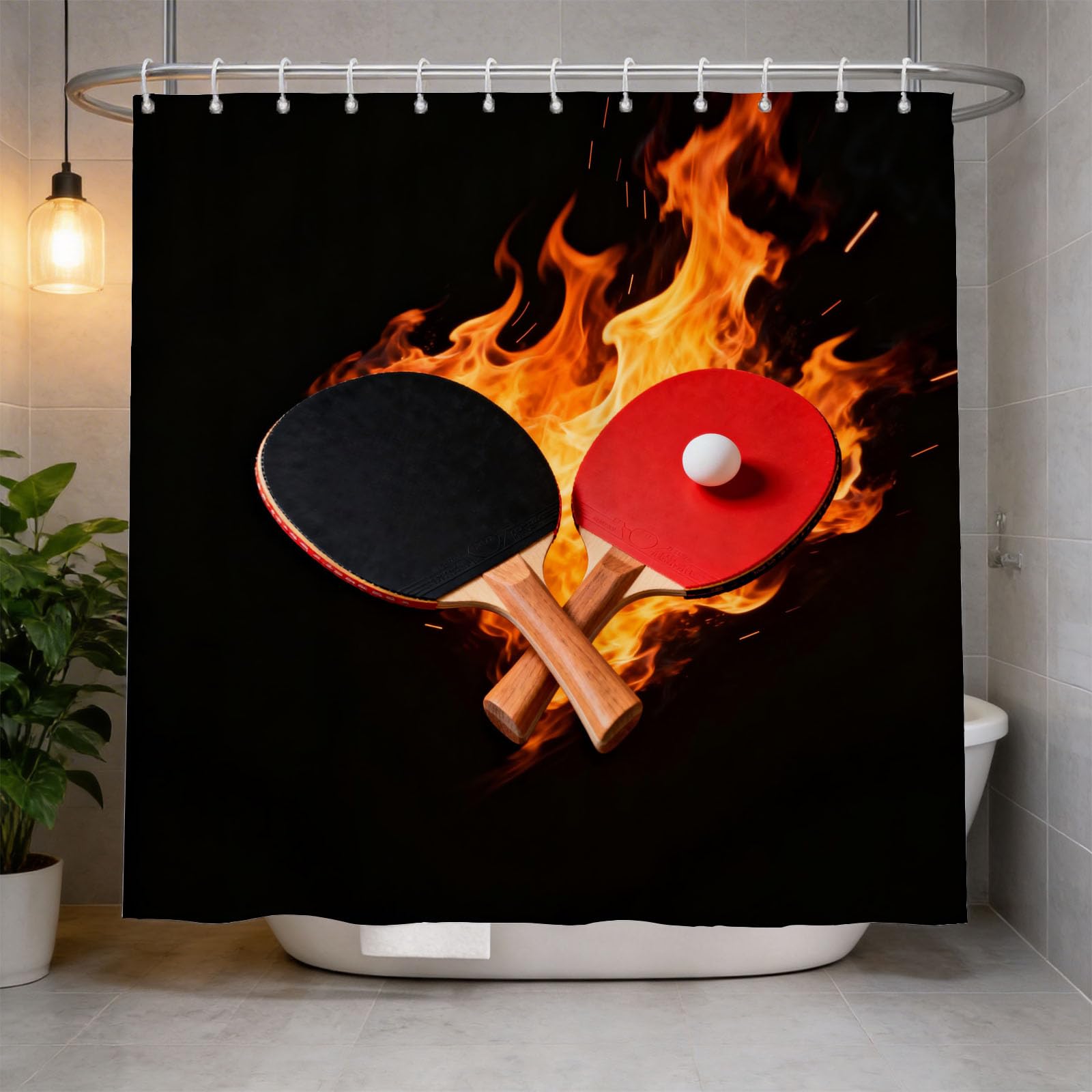 Hongduo 3D Pingpong Shower Curtain for Stalls Bathtubs Simple Bathroom Decor Shower Curtain Set Polyester Fabric Waterproof 120x180cm/48X71 Inch with Hooks