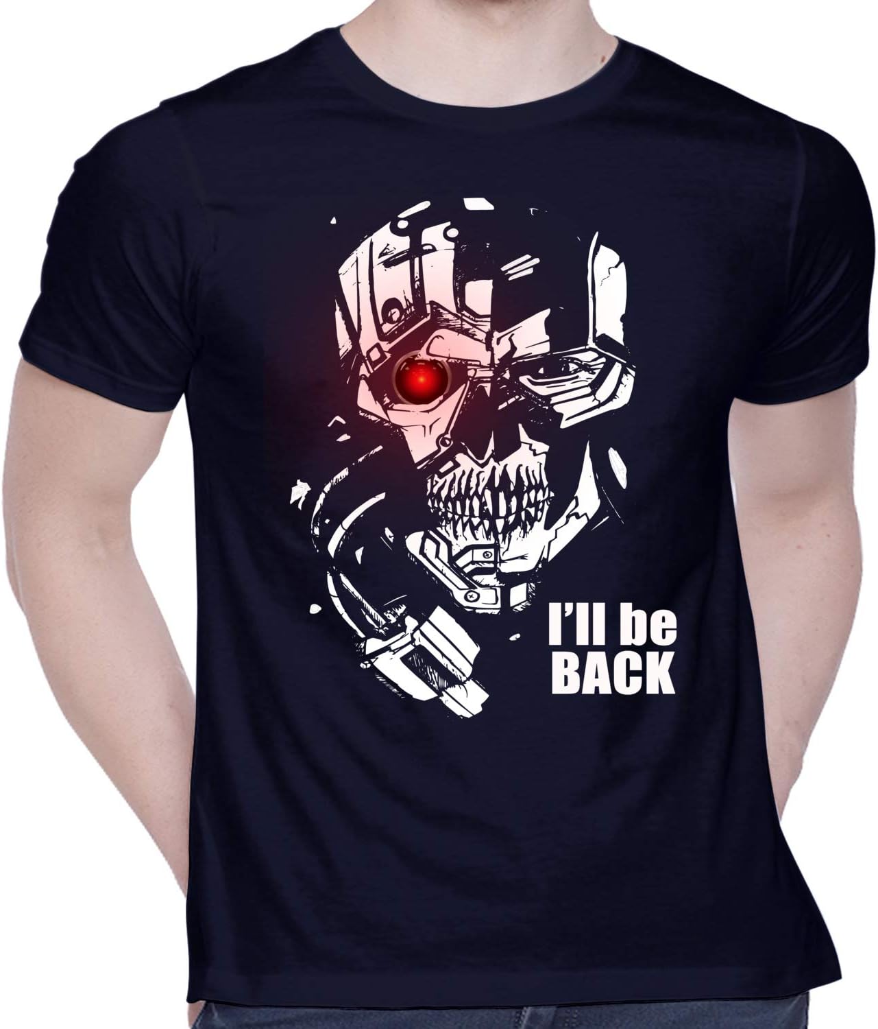 CreativiTGraphic Printed T-Shirt for Unisex I'll be Back - Terminator (Black T) Tshirt | Casual Half Sleeve Round Neck T-Shirt | 100% Cotton | D00692-2_Navy Blue_X-Large