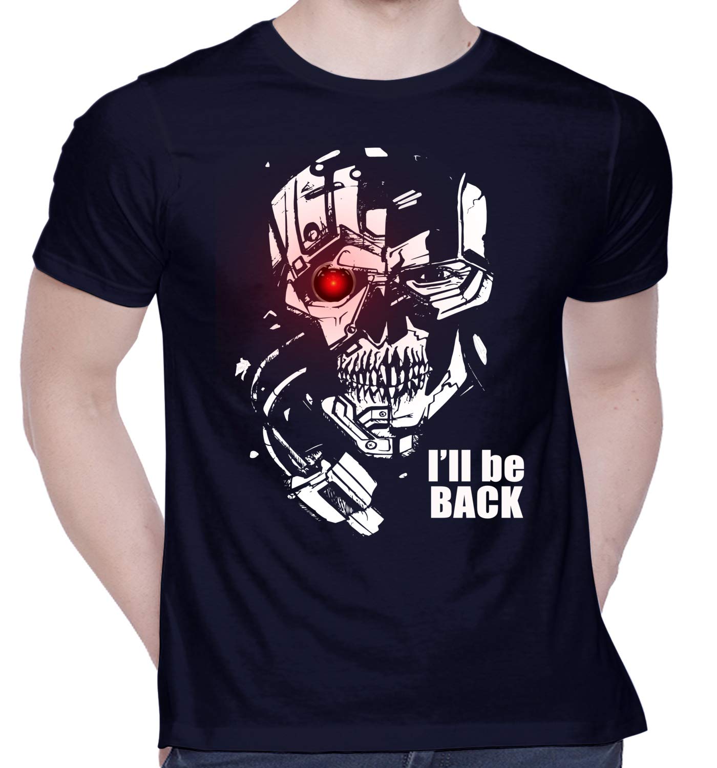 CreativiTGraphic Printed T-Shirt for Unisex I'll be Back - Terminator (Black T) Tshirt | Casual Half Sleeve Round Neck T-Shirt | 100% Cotton | D00692-2_Navy Blue_X-Large
