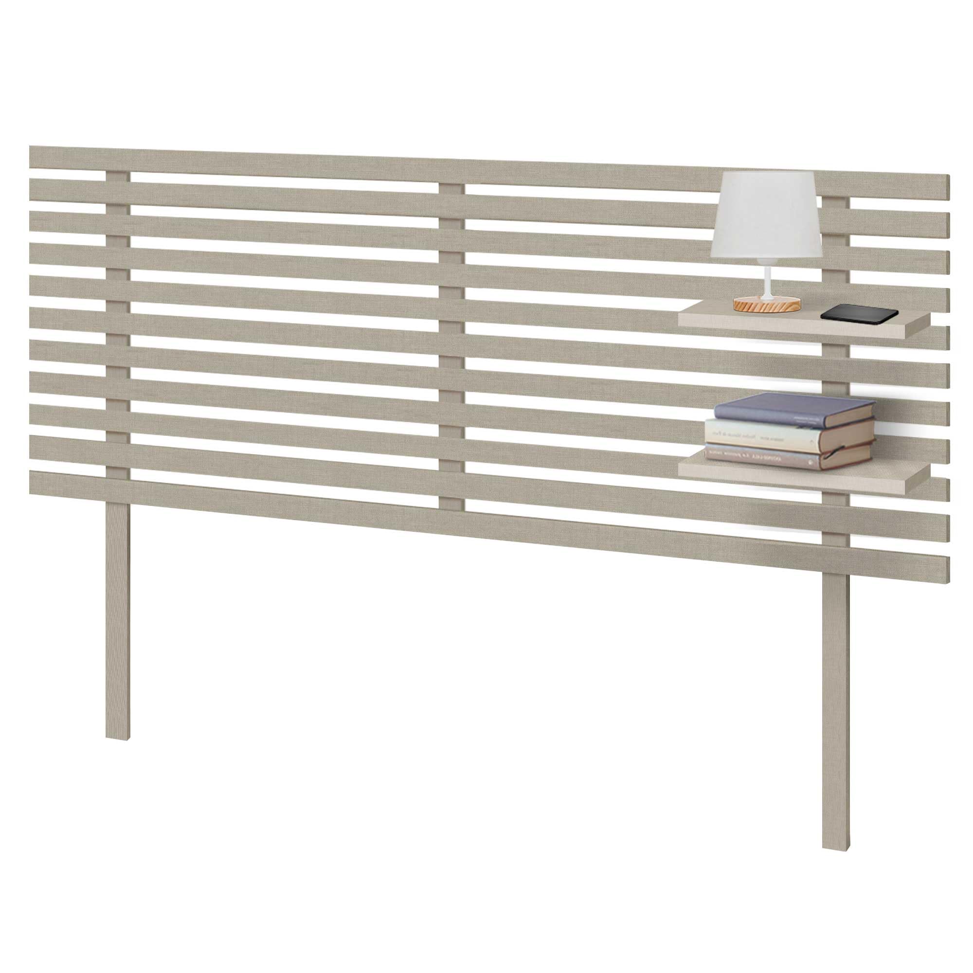 DHOME Cabecero con Estantes de Madera reciclada DM con Patas Colgante Pared Estilo Palet Cama Vintage Nordico Herrajes incluidos (Estilo Japones, Acabado Lino, 135cm)