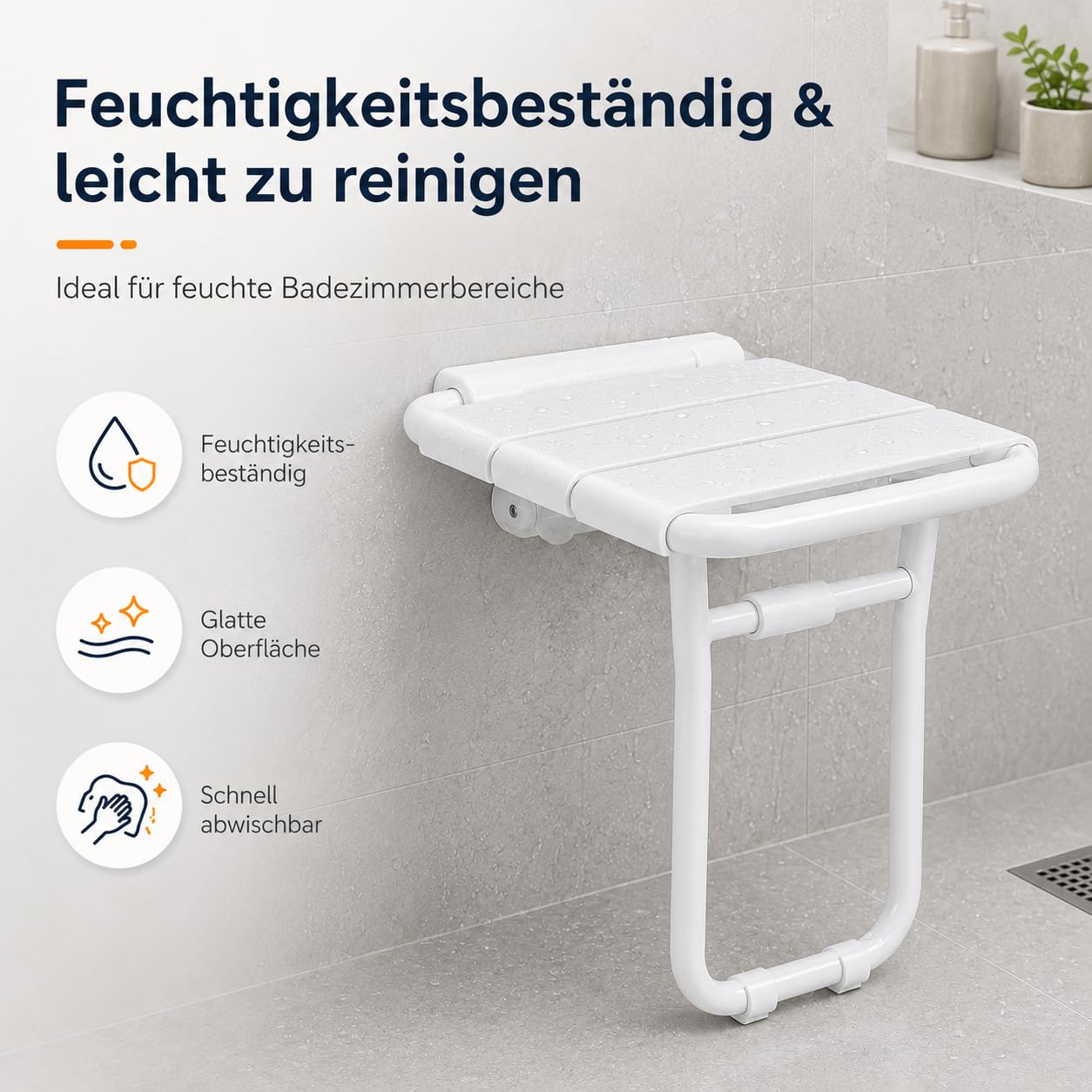 Asiento de Ducha Plegable, Taburete de Baño Antideslizante y Silla Abatible para Personas Mayores o con Movilidad Reducida, Banco para Bañera