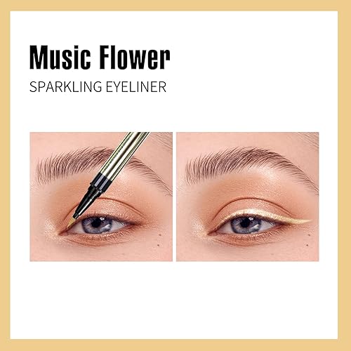 Miniatura 4 de Music Flower Delineador de ojos, delineador de ojos líquido impermeable con punta de precisión, delineadores de ojos metálicos brillantes