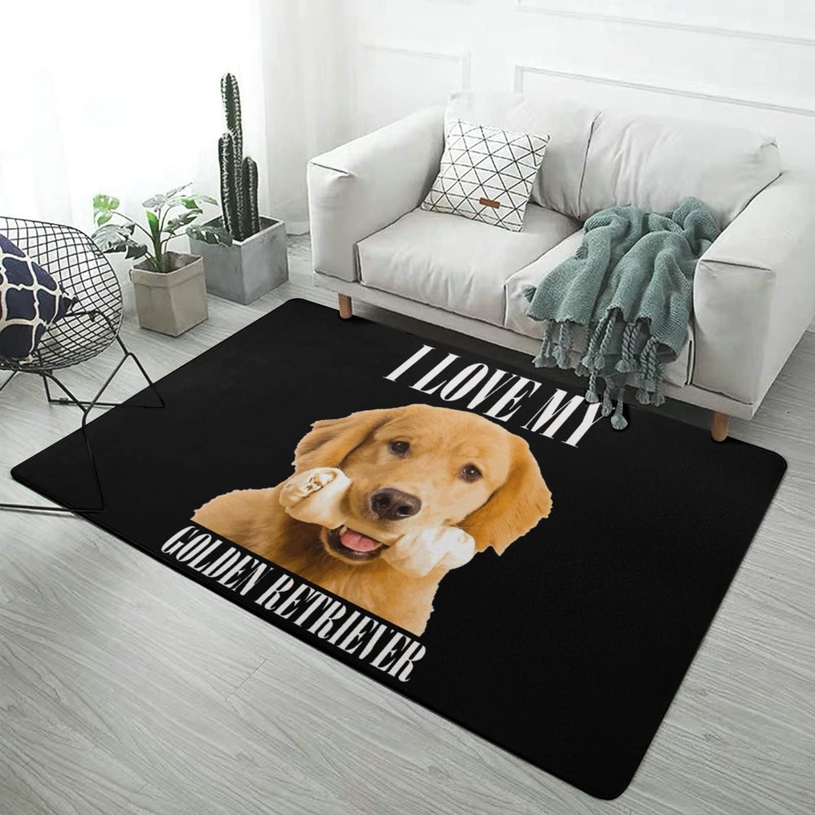 Amazon | カーペット 可愛い 犬柄 ゴールデン・レトリバー ラグ