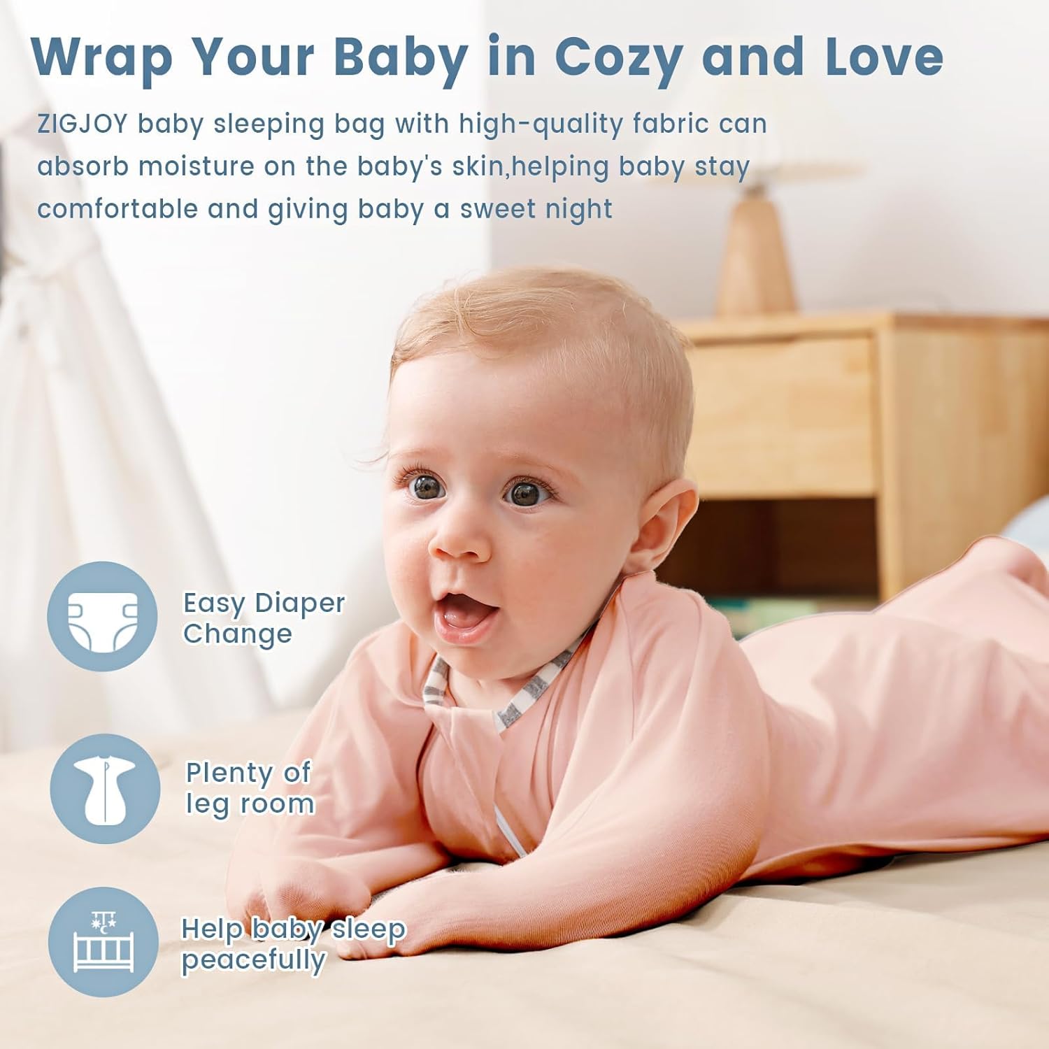 ZIGJOY Shark-Fin Transition Swaddle for Newborn - 0.5 Tog Rayon Made from Bamboo Sleep Sack Baby Swaddle Blanket with 2-Way Zipper, Hemp Grey