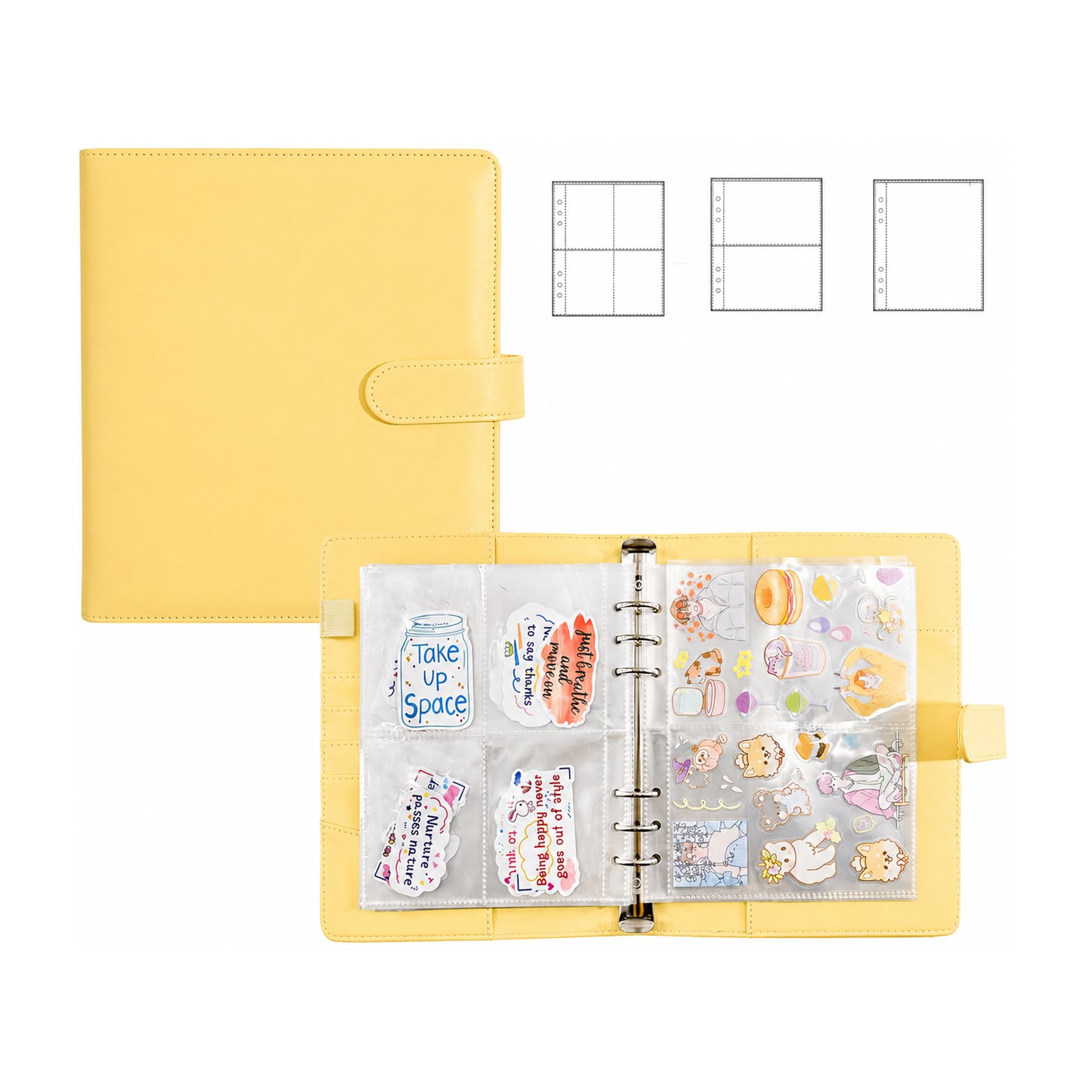 Sticker Binder Organizer with Storage Sleeves,Reusable Stickers Collecting Book Album Holder, A5 Blank Sticker Container Organizer-Yellow