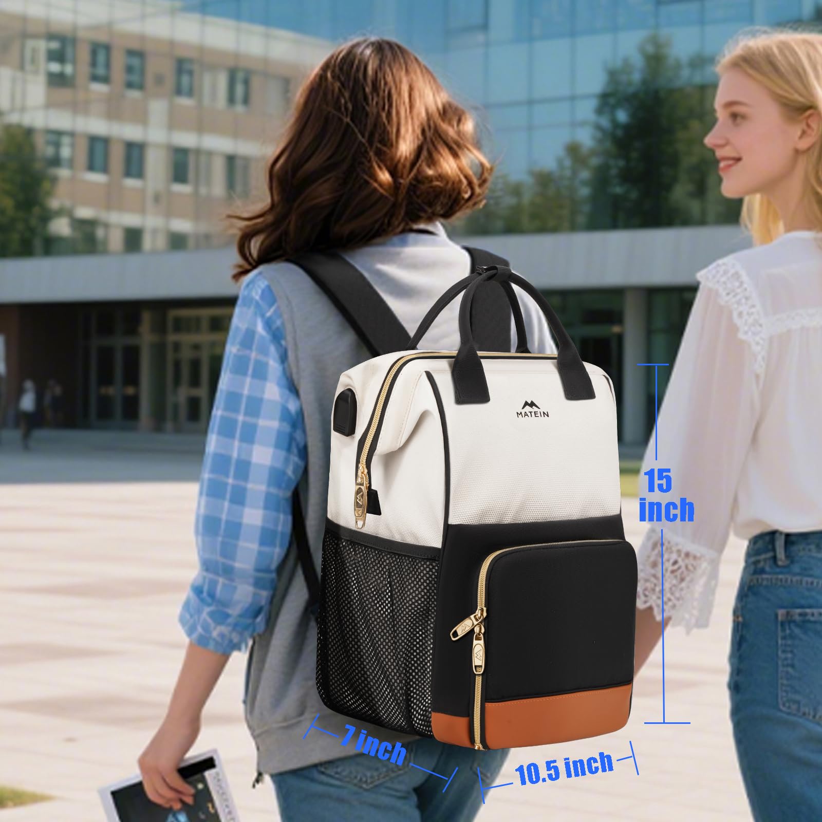 Mochila de almuerzo aislada para mujer, mochila de trabajo para laptop de 15.6 pulgadas con puerto de carga USB, mochilas para computadora universitaria resistente al agua, bolsa de almuerzo 2