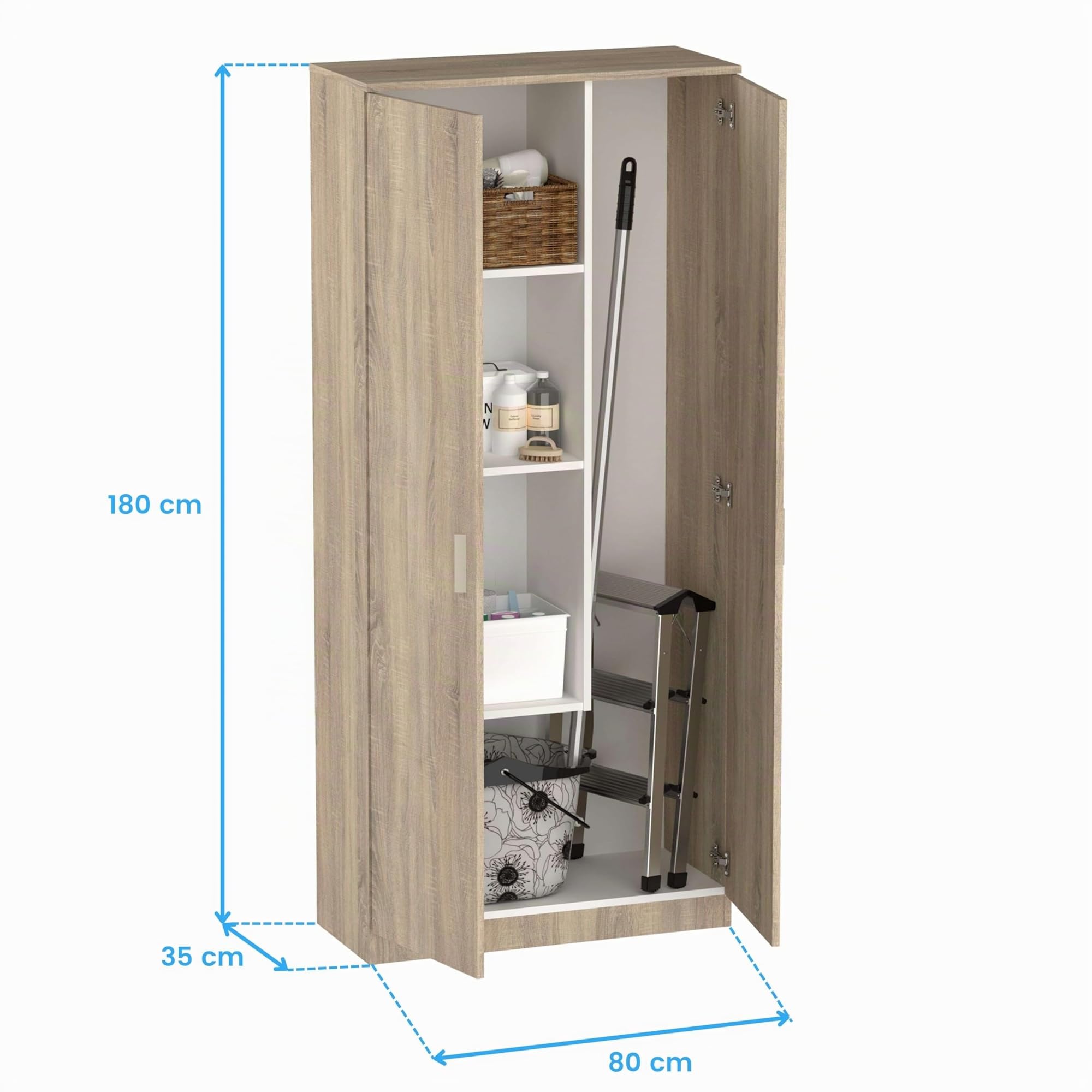Armadio Scopiera Multiuso 2 porte Rovere Cambrian 180x80x35cm
