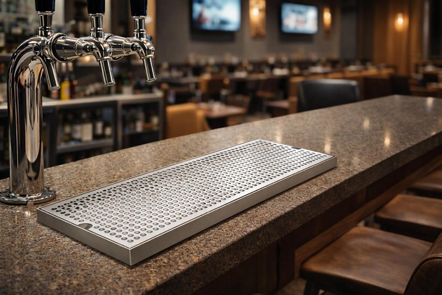 Surface Mount Drip Tray with Perforated Screen - No Drain - 24" x 10" - Brushed Stainless Steel