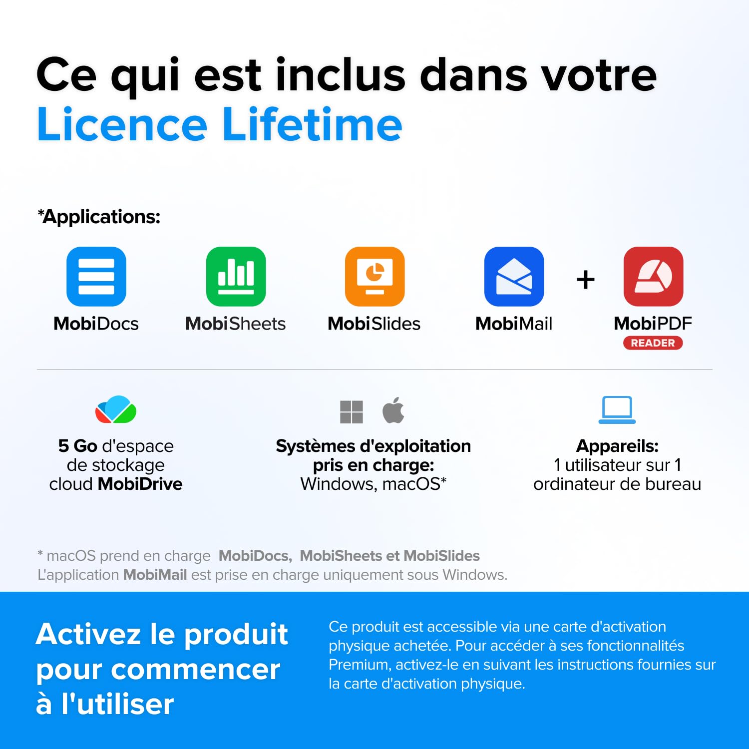 MobiOffice Suite de bureau 4 en 1 Licence Lifetime pour Windows Traitement de texte feuilles de calcul présentations messagerie lecteur PDF