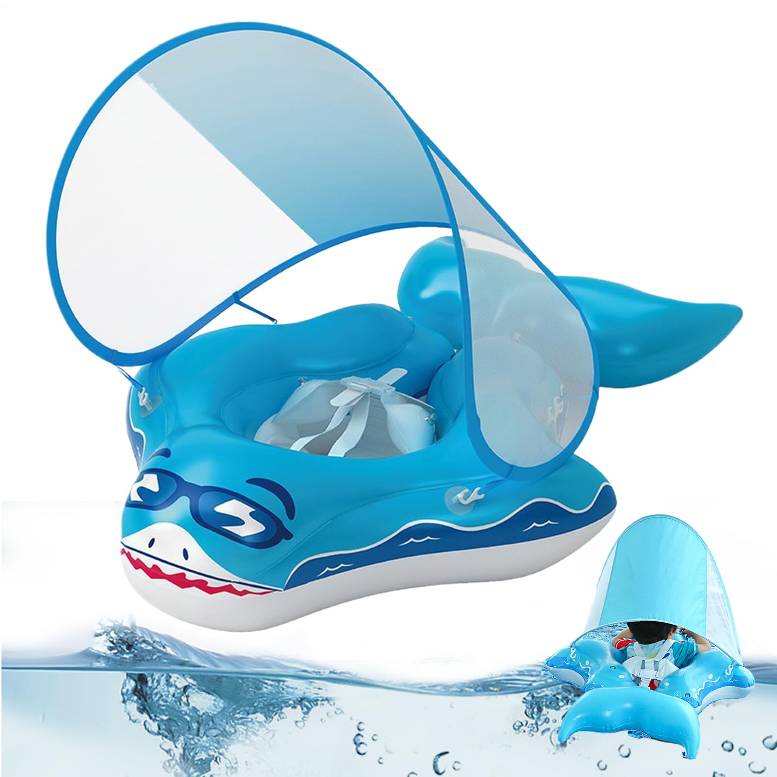 Flotteur de natation pour bébé avec auvent | Flotteur de piscine imperméable pour bébé avec pare-soleil, jouet pliable en forme d'anneau amusant pour les enfants pour nager et jouer dans