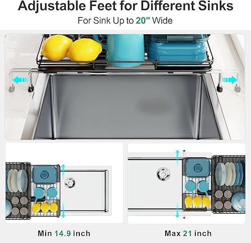 Miniatura 6 de GSlife Escurridor de platos con escurridor  Escurridor de platos expandible 2 en 1 para encimera y fregadero de cocina, escurridor de platos de