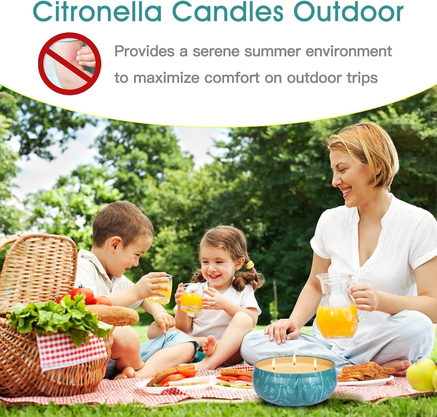 Bougie d'extérieur Citronnelle 36 oz 3 Mèches, Cire de Soja Naturelle, Jardin, Camping, Terrasse