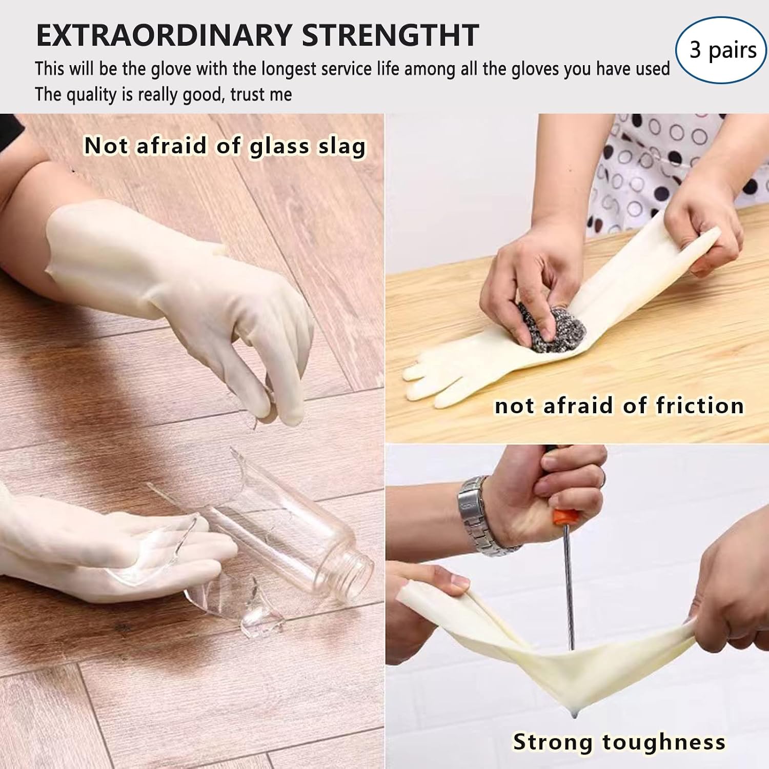 Cleaning Gloves,Dish Gloves,Gloves for Washing Dishes,Heavy-Duty, Durable, Non-Slip,Long Service Life,3 Pairs