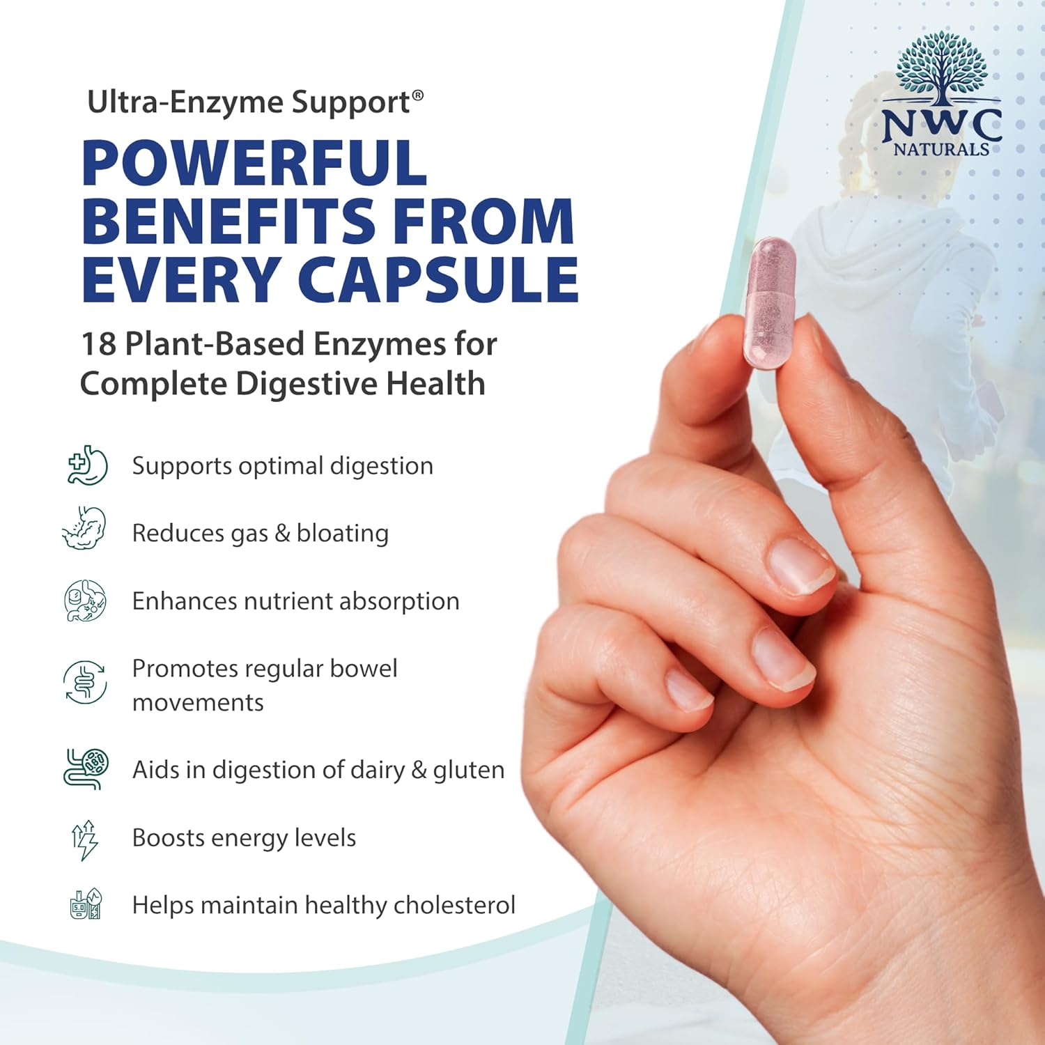 NWC Naturals Ultra-Enzyme Support, Natural Digestive Supplement, Promotes Optimal Health and Digestion, 200 count Capsules - Image 3