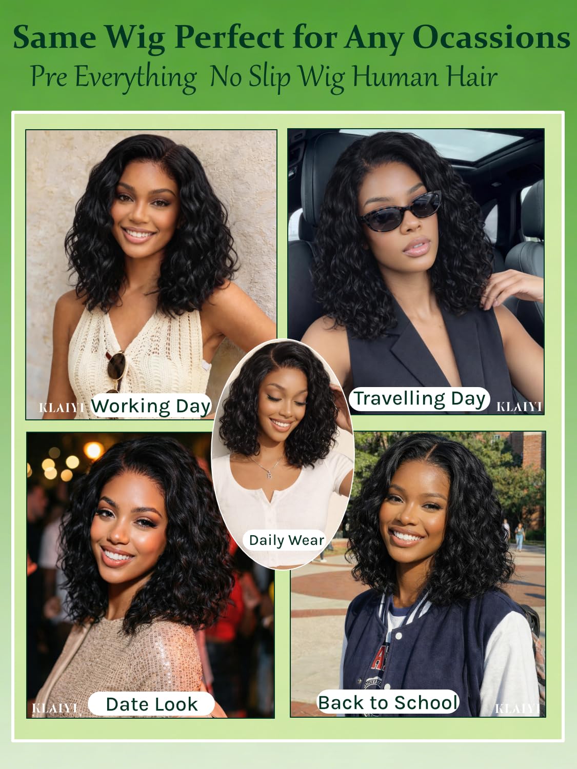 KLAIYI Bye Bye Slip™ Bob Water Wave Precut 6x4Lace Front Wigs Human Hair 220%Density Side Part Drawstring Curly Glueless Pre Plucked Bleached Knots 3S Ready to Wear and Go Wig Beginner Friendly 12Inch