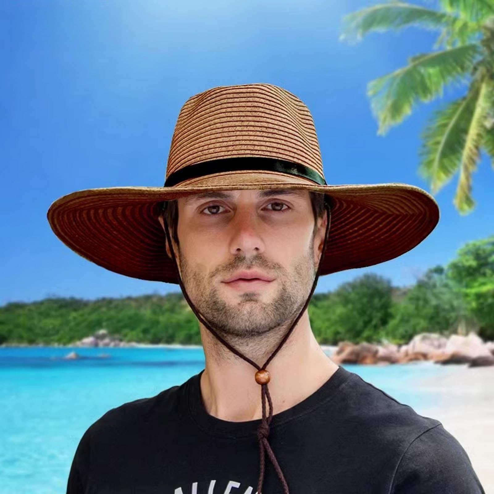 Cappello Pescatore Uomo Cappelli da Sole Estivi in Paglia Intrecciata A Tesa Larga Spiaggia
