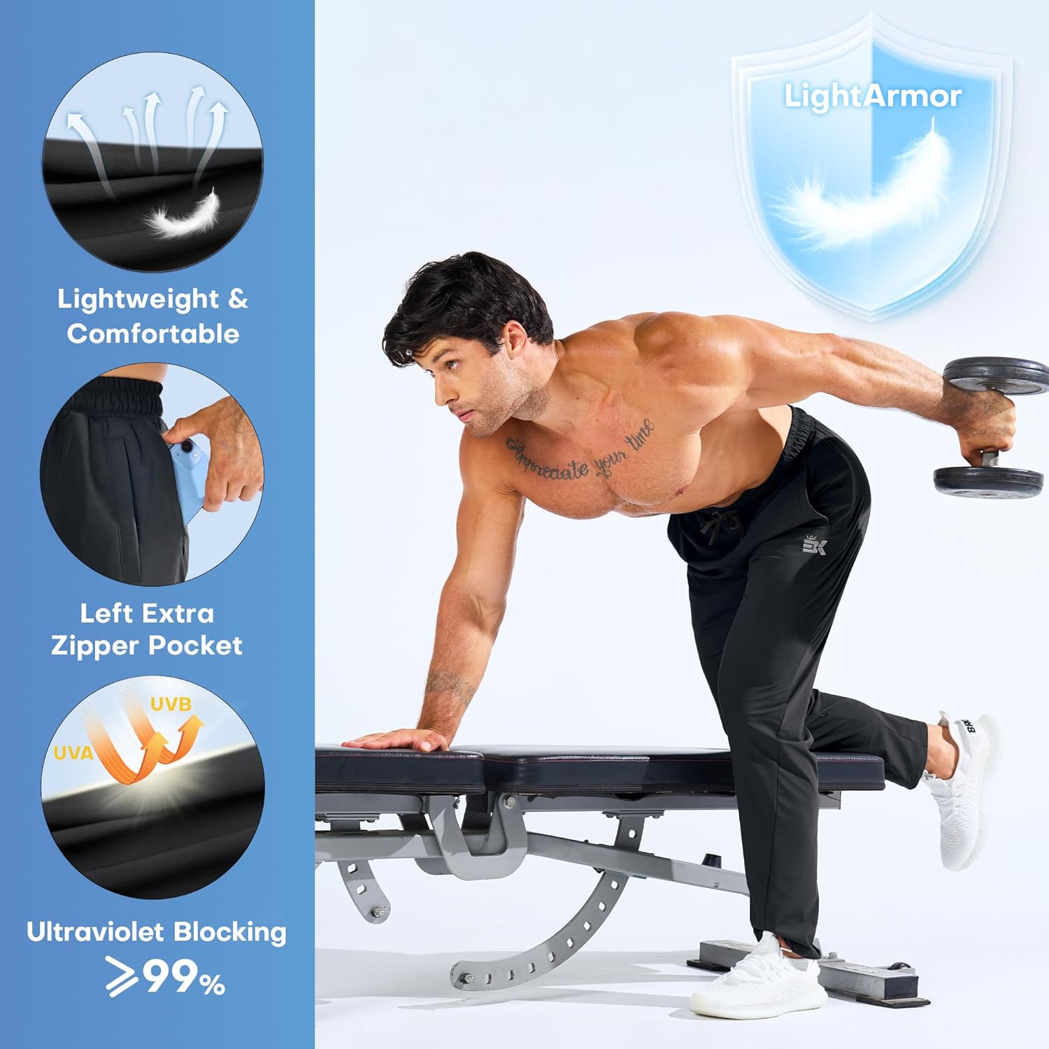 BROKIG Mens LightArmor Workout Sweatpants with Zip Pocket,Stretch Gym Joggers Running Sweat Pants Athletic Pants for Men - Image 3