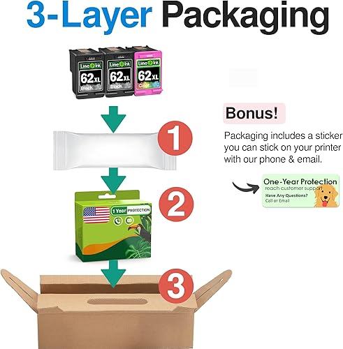 Miniatura 7 de Limeink Cartucho de tinta remanufacturado de repuesto para cartuchos de tinta HP 62xl negro y color para HP Ink 62 XL para cartuchos de tinta HP