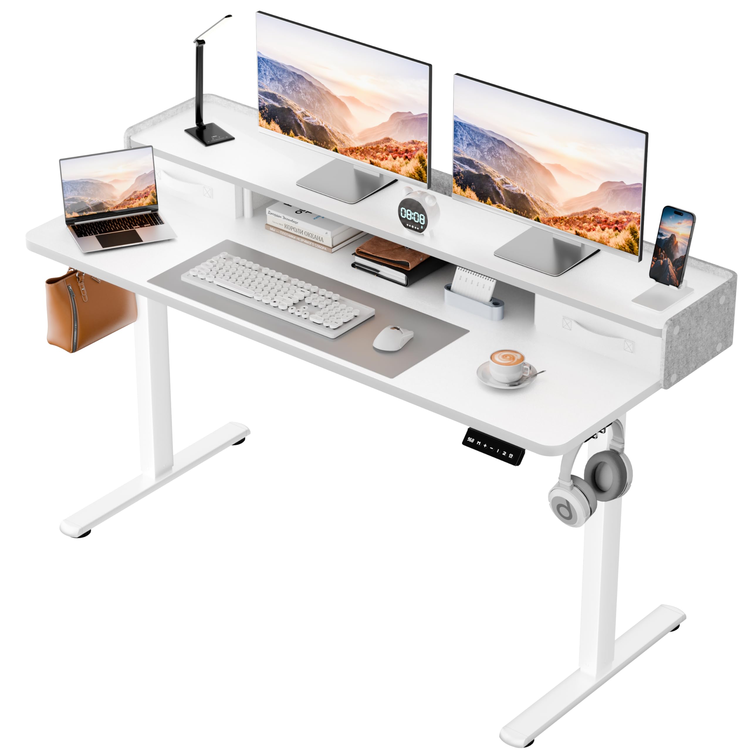 Homall Electric Standing Desk with 2 Drawers, Adjustable Height Computer Desk with Storage Sit Stand Table with Storage Shelf and Splice Board Quick