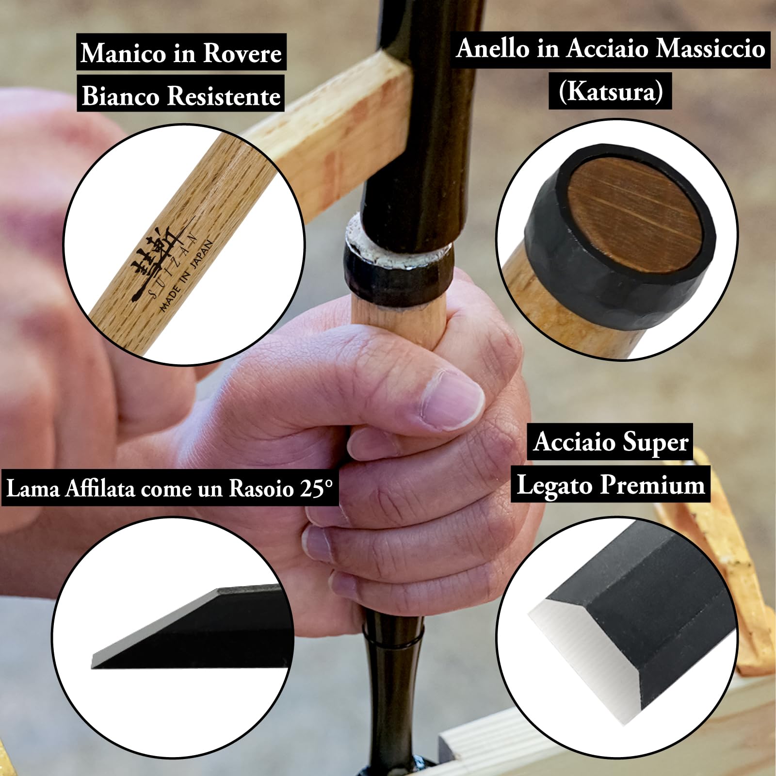SUIZAN Scalpello da Legno Giapponese 18 mm – Oire Nomi Professionale