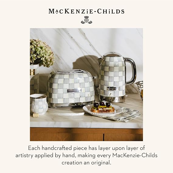 MACKENZIE-CHILDS Electric Kettle, 8 Cups, Gray-and-White Sterling Check