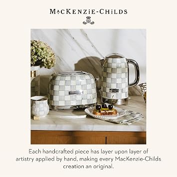 MACKENZIE-CHILDS Electric Kettle, 8 Cups, Gray-and-White Sterling Check
