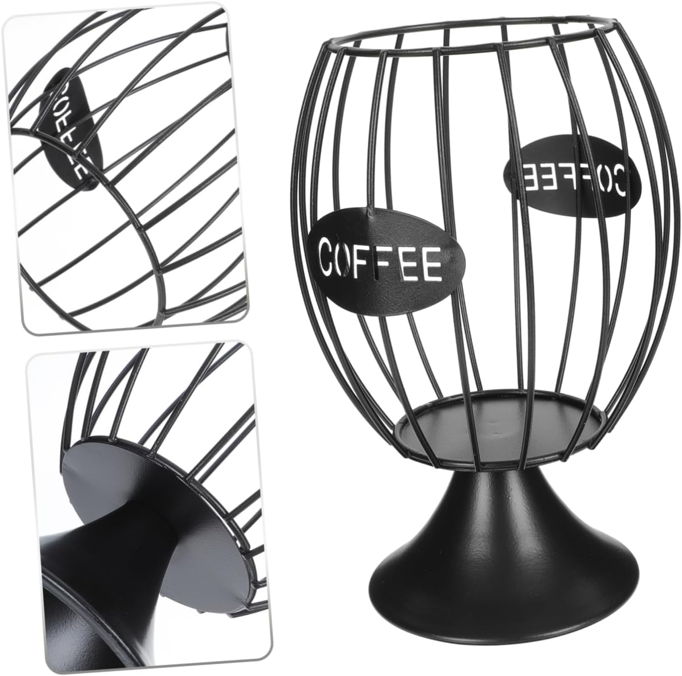 1Pc Capsule Storage Basket with Stable Base for Home and Kitchen Hollowed Pod Organizer for Snacks and Fruits Medium Black Iron Holder for Office and Use