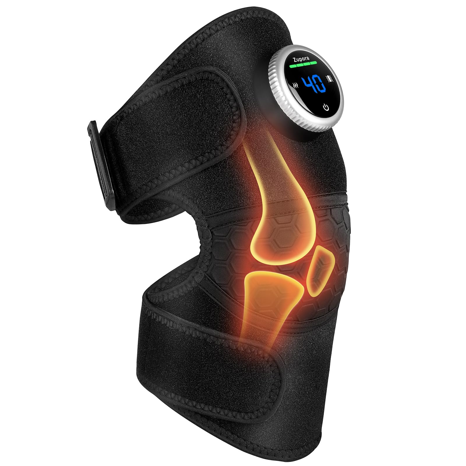 Cordless Knee Massager Shoulder Brace with Heat, 3-in-1 Heated Knee Elbow Shoulder Brace Wrap, Vibration Knee Heating Pad, 3 Vibrations and Heating Modes