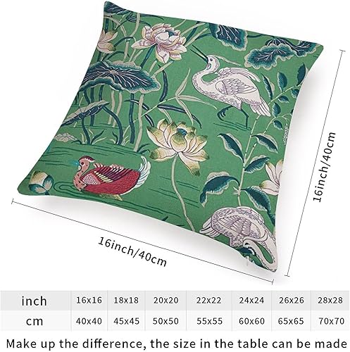 Miniatura 2 de Lotus Nymphaea Gardens - Cojín cuadrado con diseño de cisne, pato, flor verde, estilo chinoiserie, funda de almohada para sofá, sala de estar, 16 x