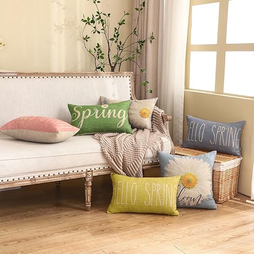 Miniatura 9 de TRENDIN Funda de almohada de colibrí de 12 x 20 pulgadas, decoración retro de Pascua, funda de cojín decorativa de primavera, funda de almohada