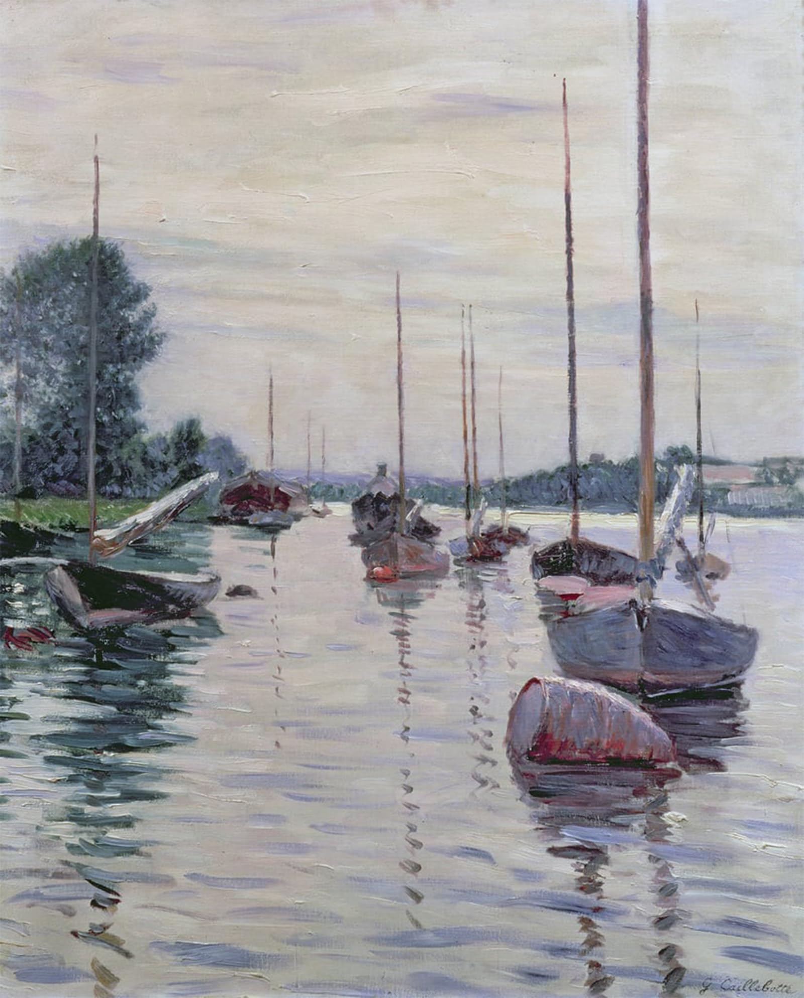 ARTXLXXBN Famous Painting Canvas Artwork Graffiti Print Boats Anchored on the Seine by Gustave Caillebotte Portrait Canvas Image for Home Decor 60x90cm