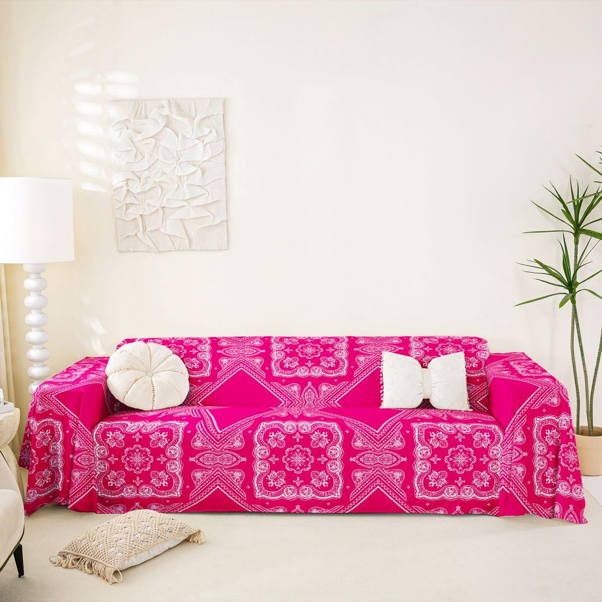 Homewish Funda de sofá de damasco floral rosa intenso, 180 x 340 cm