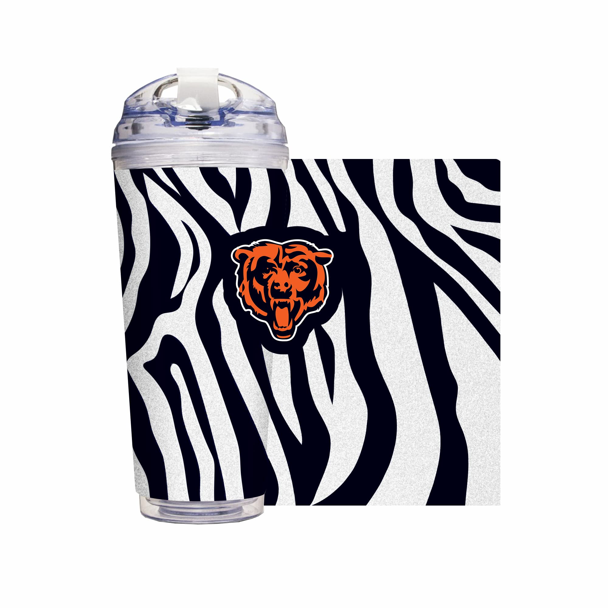 Rico Industries NFL Football Glitter 24oz Acrylic Glitter Tumbler with Hinged Lid, Officially Licensed Double Wall Tumbler with Straw