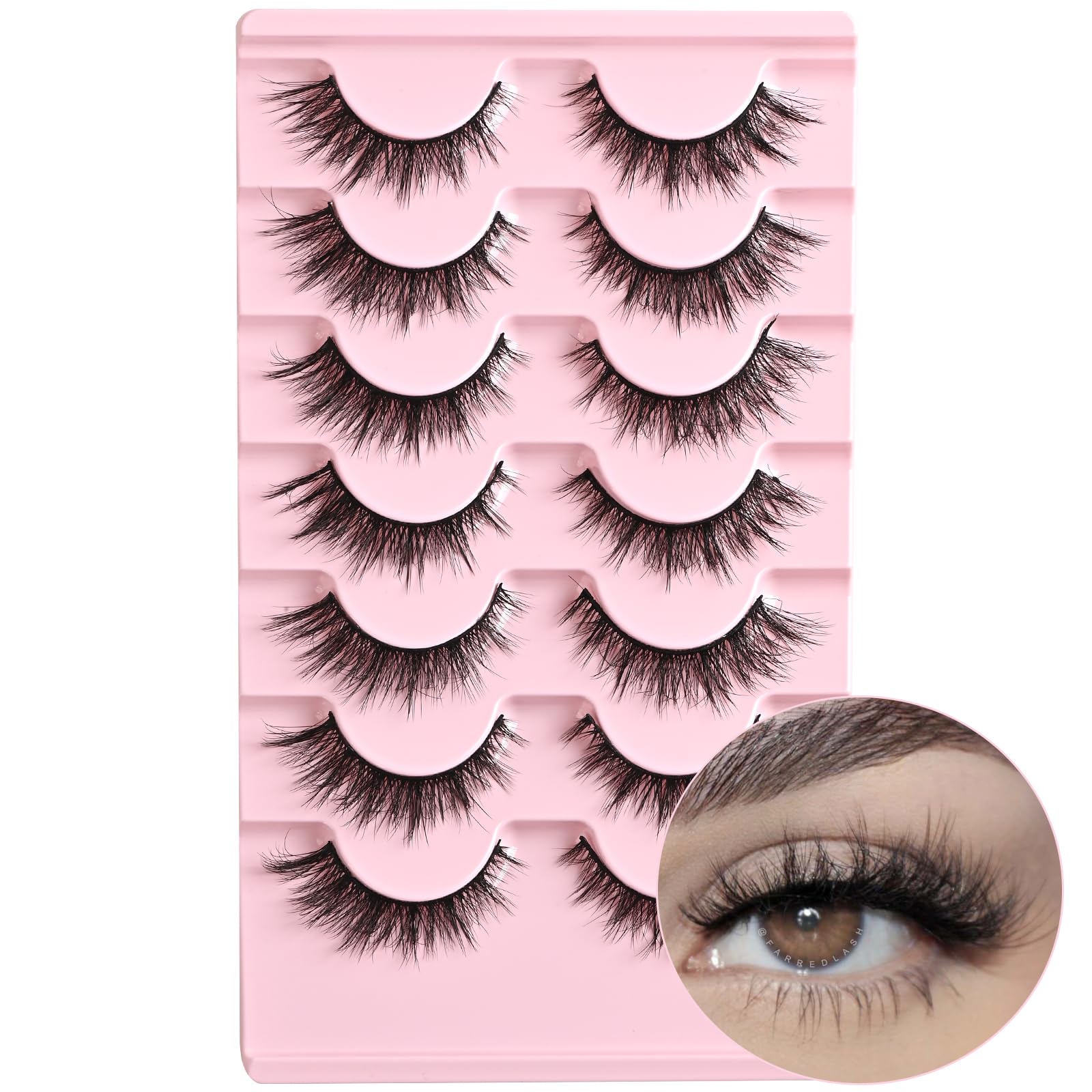 FARRED False Eyelashes Natural Wispy Lashes Short Cat Eye Strip Lash 7 Pairs Thin Band Cateye Fake Eyelash Medium Length Volume Pestañas Set for