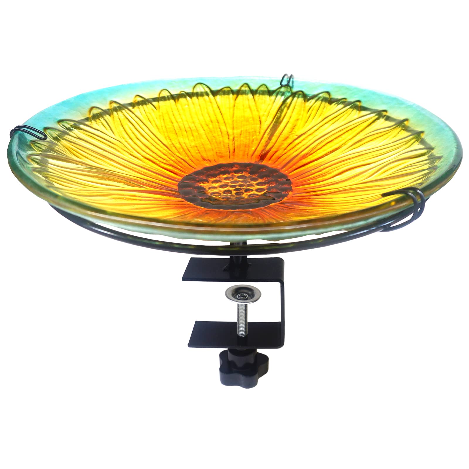 Sunflower Deck Mounted Glass Bird Bath