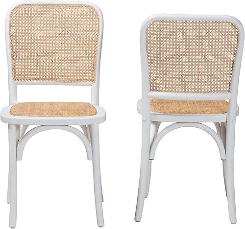 Miniatura 4 de Baxton Studio Neah - Sillas de comedor, 2 piezas, blancomarrón natural