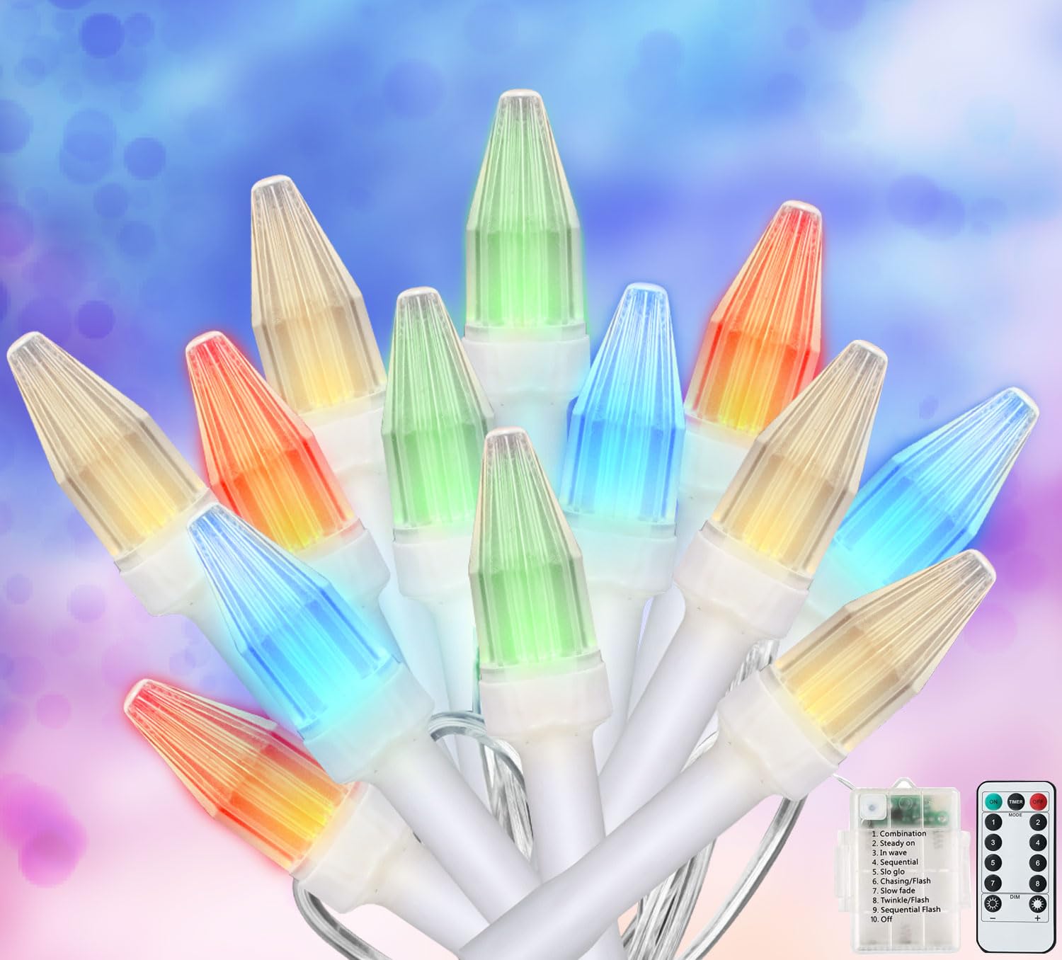 2PACK 6M Christmas Tree Lights Indoor Fairy Lights Diamond 60LEDs,White Wire Outdoor Christmas String Lights Battery Powered with Remote Timer for Xmas Home(Colorful)