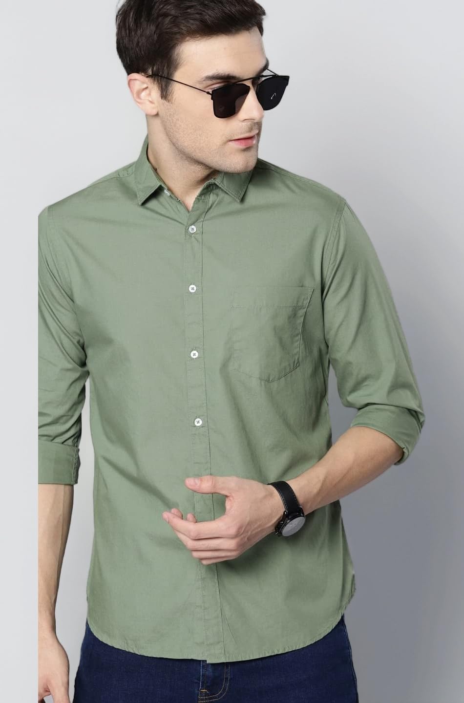 Dennis Lingo Men Cotton Solid Slim Fit Casual Shirts