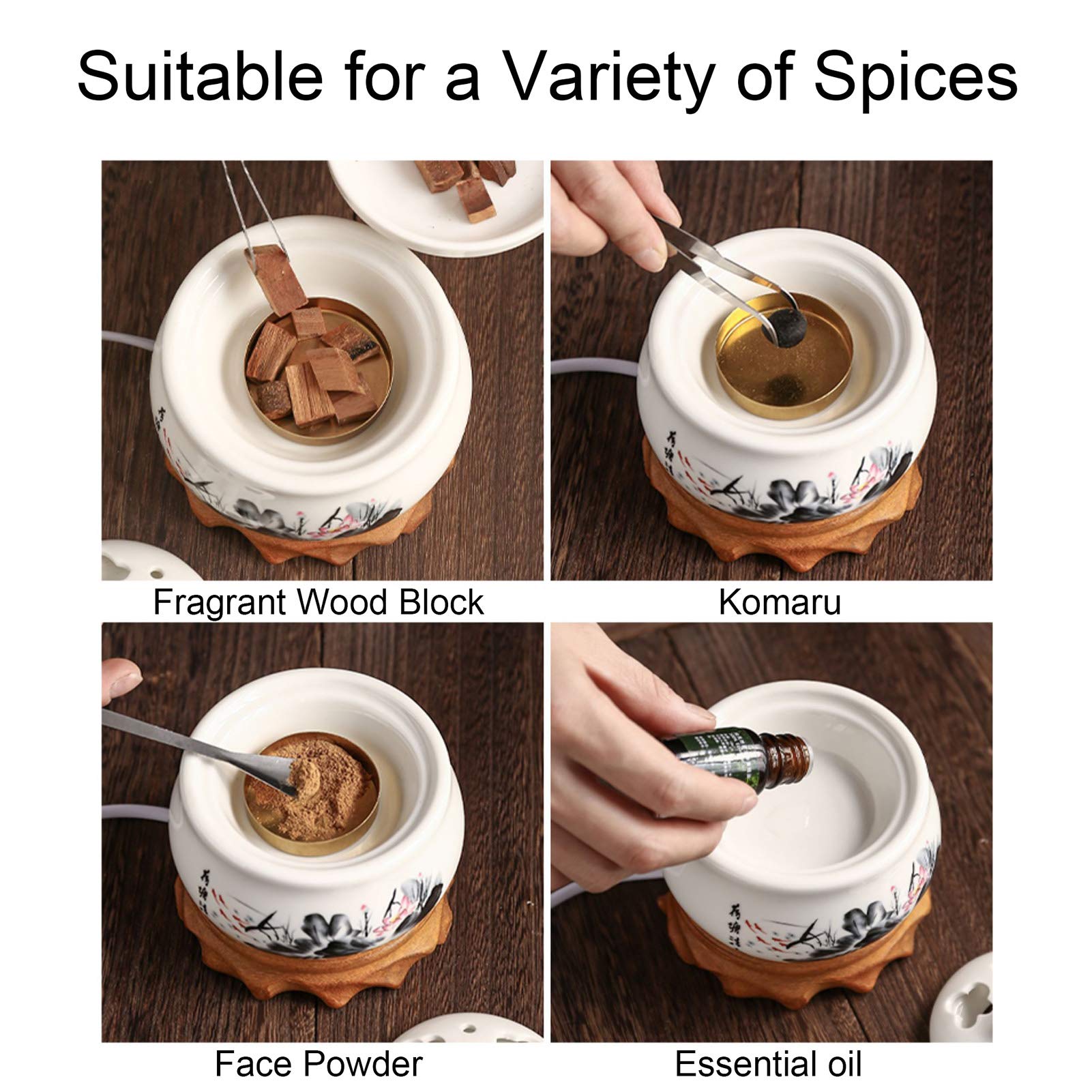 Feelme Diffusore Elettronico di Aromi in Ceramica con Regolazione della Temperatura del Bruciatore di Incenso Elettrico, con Base in Legno Massello-per La Decorazione Dell'aroma della Casa/Ufficio