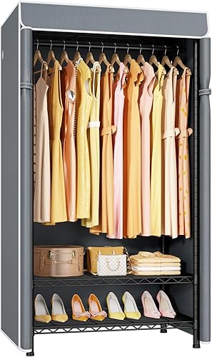 Miniatura 12 de H5C Perchero con Cubierta, Armario Portátil para Colgar Ropa, Percheros de Ropa Cubiertos Resistentes, Percheros de Ropa Independientes con Estantes