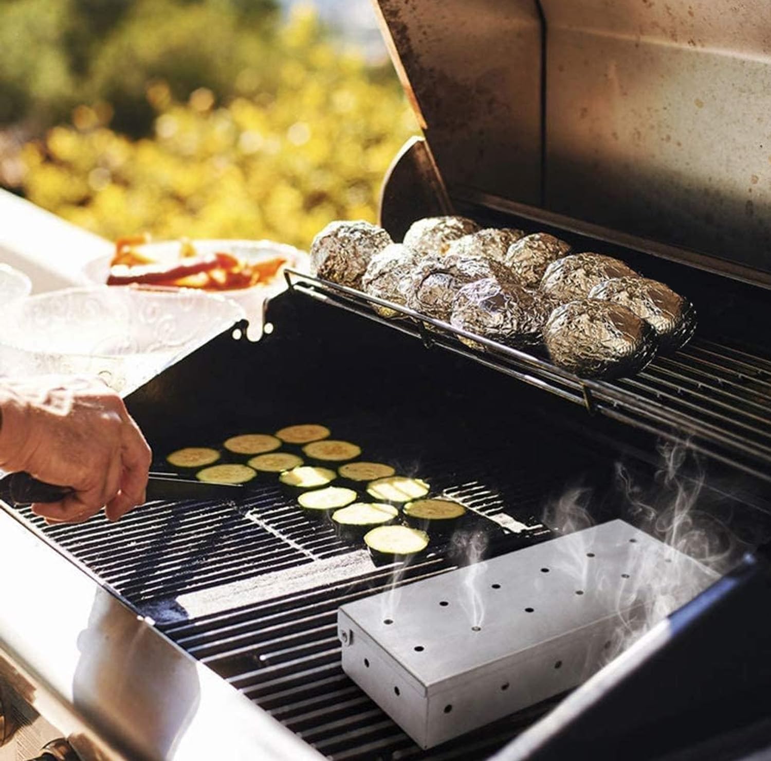 Scatola per affumicare, scatola per affumicare in acciaio inox per barbecue, scatola per affumicare alimenti, scatola per affumicare per barbecue a gas, per affumicatori, barbecue a carbone e a gas