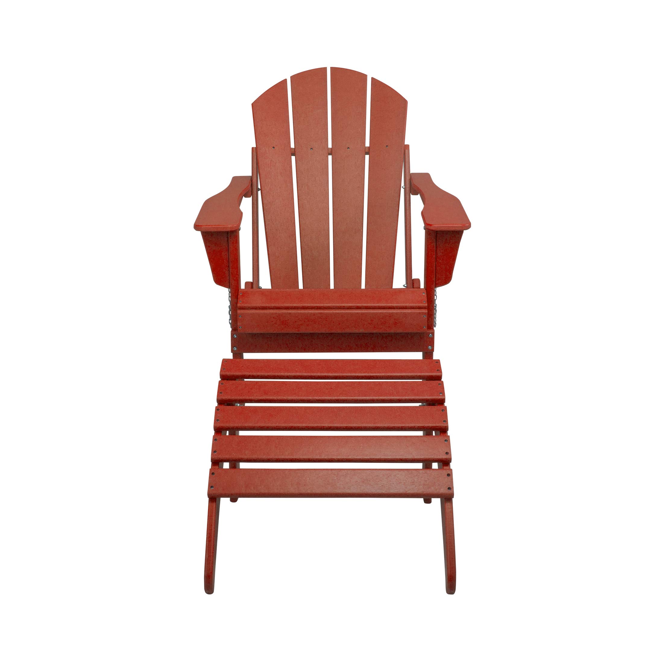 WO Home Furniture Adirondack Chair Outdoor Ottoman Set of 2 PCS Classic Patio Furniture (Red)